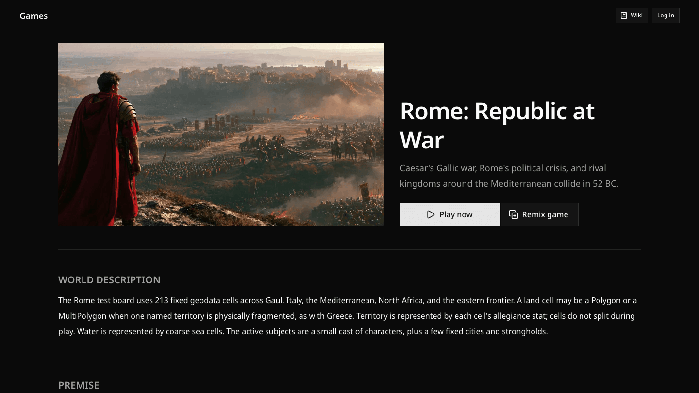 Página del juego Rome: Republic at War con juego Jugar ahora y Remix