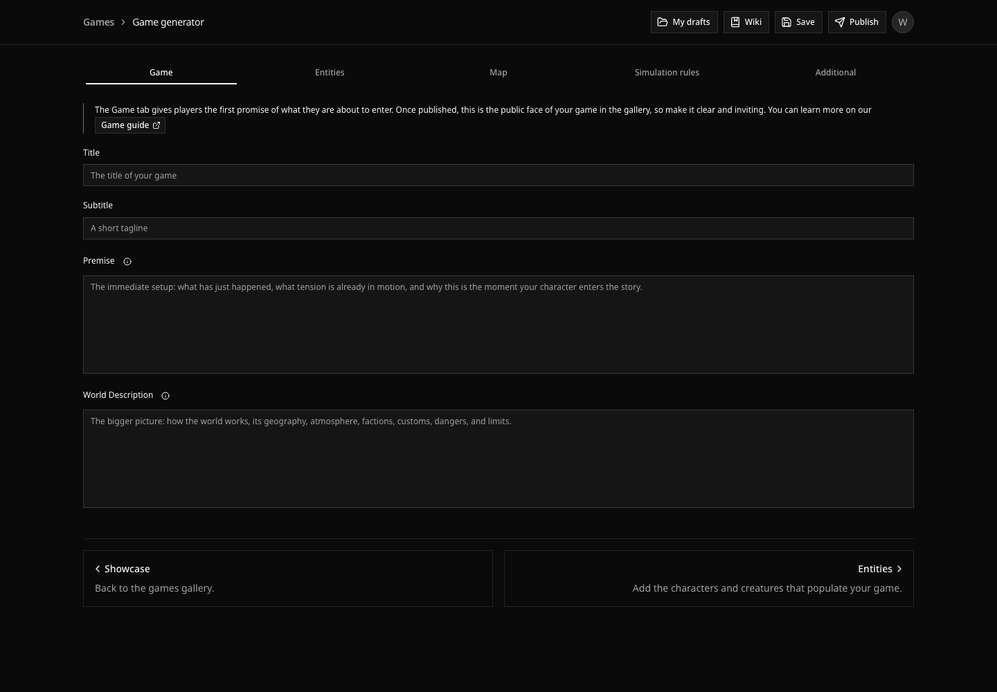 Davia game generator editor