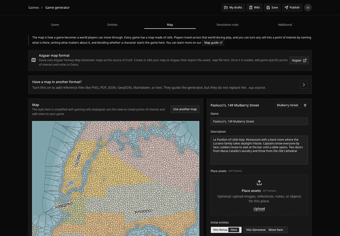 Davia map cell panel with Mulberry Street point of interest