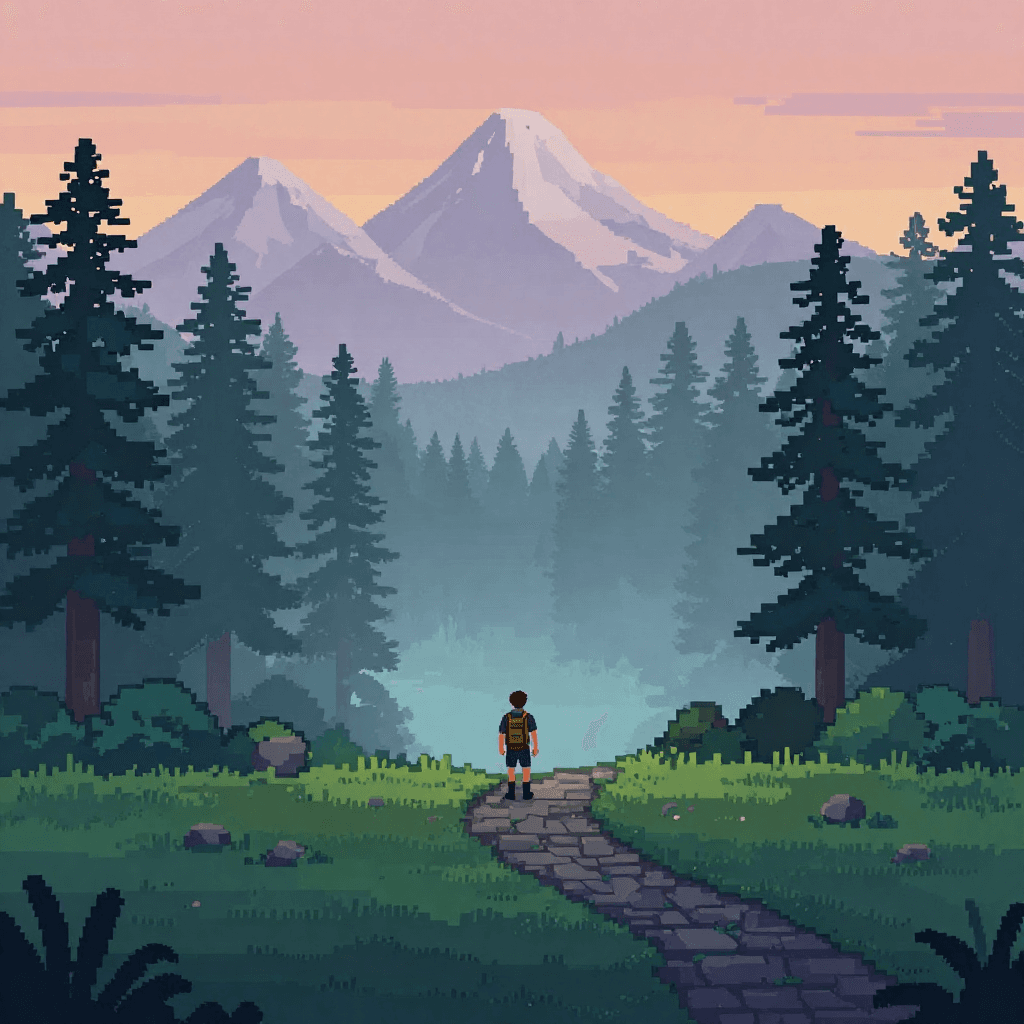 Same scene in pixel adventure style